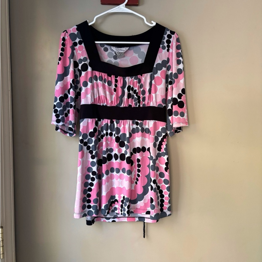 Y2K Speechless Pink & Black Dot Patterned Tie Back Top L